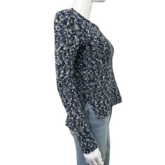 RAG &amp; BONE Merino Wool Blue White Speckled Crop Sweater Long Sleeve Scoop Neck L