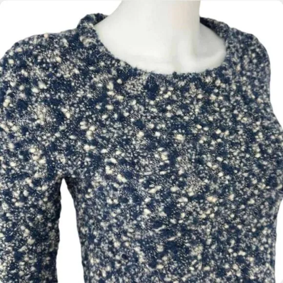 RAG &amp; BONE Merino Wool Blue White Speckled Crop Sweater Long Sleeve Scoop Neck L