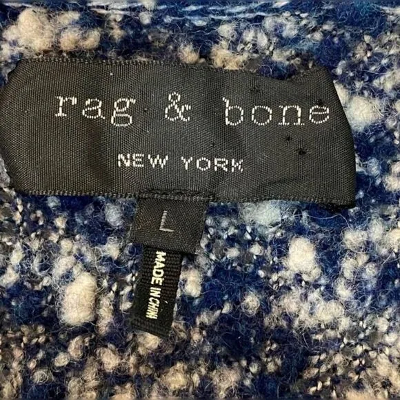 RAG &amp; BONE Merino Wool Blue White Speckled Crop Sweater Long Sleeve Scoop Neck L
