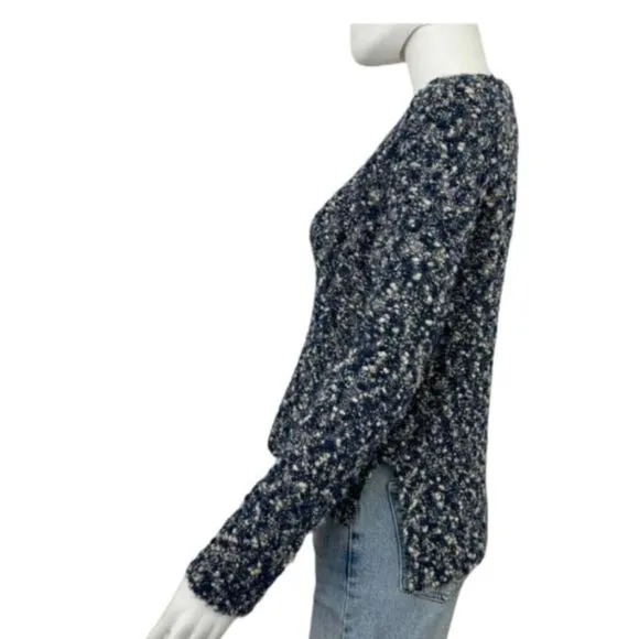 RAG &amp; BONE Merino Wool Blue White Speckled Crop Sweater Long Sleeve Scoop Neck L