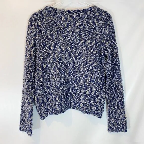 RAG &amp; BONE Merino Wool Blue White Speckled Crop Sweater Long Sleeve Scoop Neck L