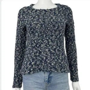 RAG &amp; BONE Merino Wool Blue White Speckled Crop Sweater Long Sleeve Scoop Neck L