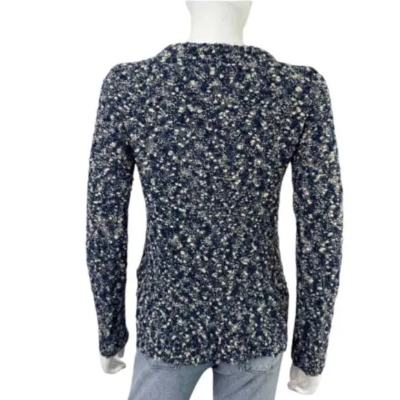 RAG &amp; BONE Merino Wool Blue White Speckled Crop Sweater Long Sleeve Scoop Neck L