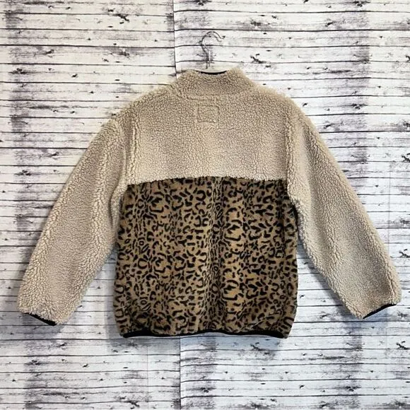 Rails Saga Leopard Print Teddy 1/4 Zip Pullover Jacket