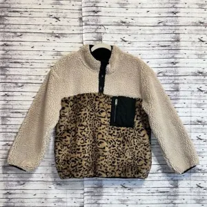 Rails Saga Leopard Print Teddy 1/4 Zip Pullover Jacket