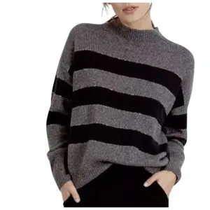Rails Womens Gray Black Striped Cashmere Wool Silk Mock Neck Sweater Sz S $285