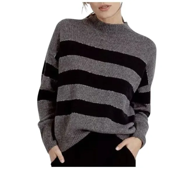 Rails Womens Gray Black Striped Cashmere Wool Silk Mock Neck Sweater Sz S $285