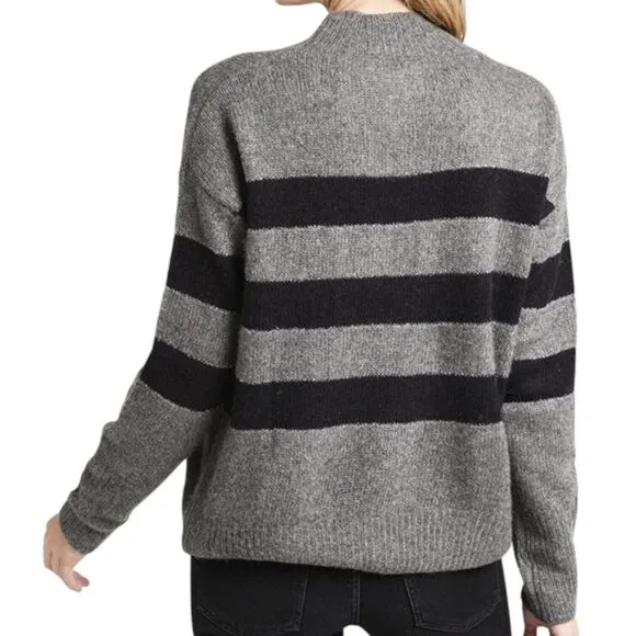 Rails Womens Gray Black Striped Cashmere Wool Silk Mock Neck Sweater Sz S $285