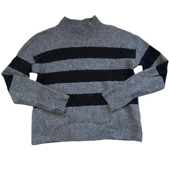 Rails Womens Gray Black Striped Cashmere Wool Silk Mock Neck Sweater Sz S $285