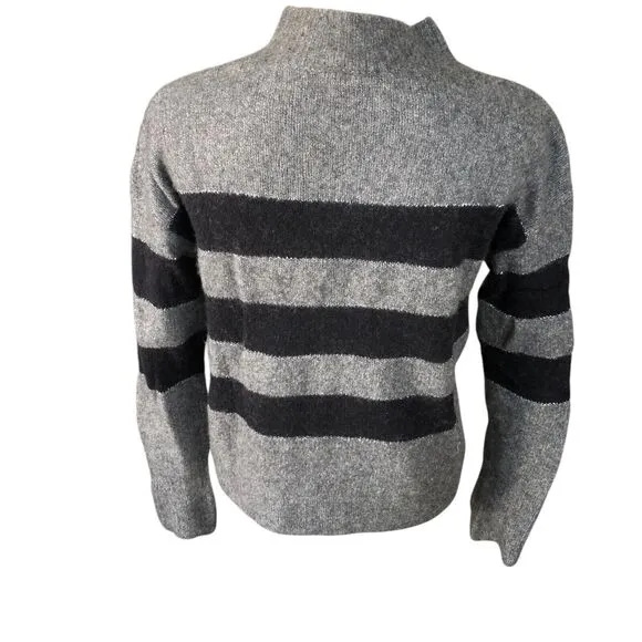 Rails Womens Gray Black Striped Cashmere Wool Silk Mock Neck Sweater Sz S $285