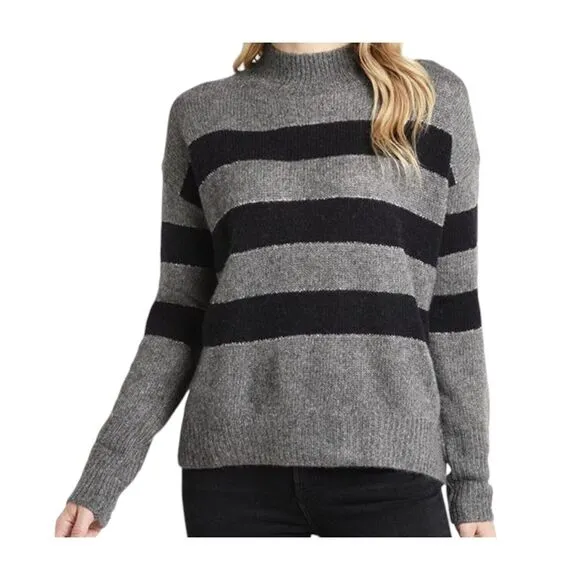 Rails Womens Gray Black Striped Cashmere Wool Silk Mock Neck Sweater Sz S $285