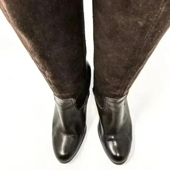 Ralph Lauren Bryce Brown Suede Knee High Heeled Boots Size 5.5