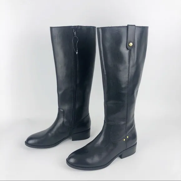 Ralph Lauren Masika Black Leather Tall Rider Boots