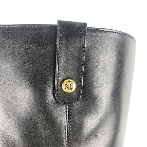 Ralph Lauren Masika Black Leather Tall Rider Boots