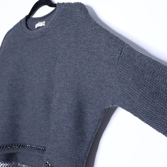 RAMY BROOK Frankie Chain Link Sweater Gray Wool Knit Long Sleeves Women's S