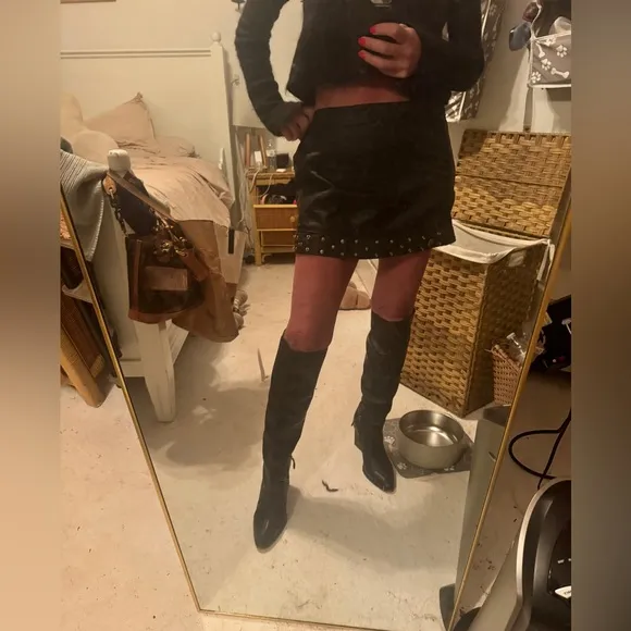 Rare Aje vintage 100% leather studded mini skirt size S