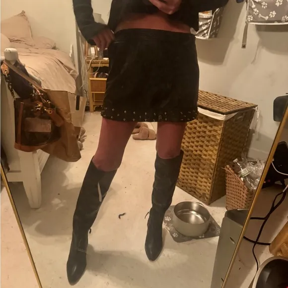 Rare Aje vintage 100% leather studded mini skirt size S
