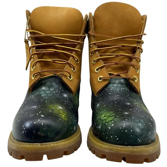 RARE Timberland Mens 6 Inch Boots 10.5 Green Galaxy Leather Waterproof Lace Up