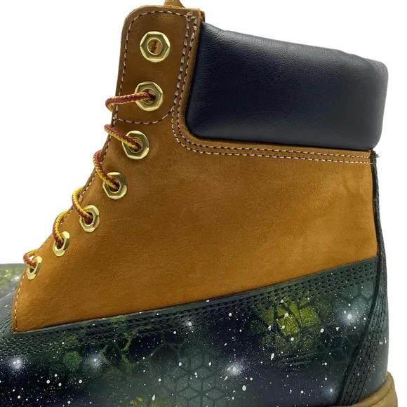 RARE Timberland Mens 6 Inch Boots 10.5 Green Galaxy Leather Waterproof Lace Up