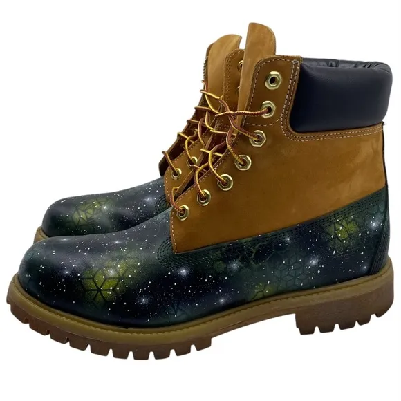 RARE Timberland Mens 6 Inch Boots 10.5 Green Galaxy Leather Waterproof Lace Up