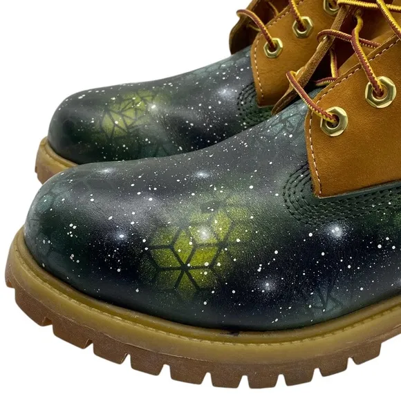 RARE Timberland Mens 6 Inch Boots 10.5 Green Galaxy Leather Waterproof Lace Up
