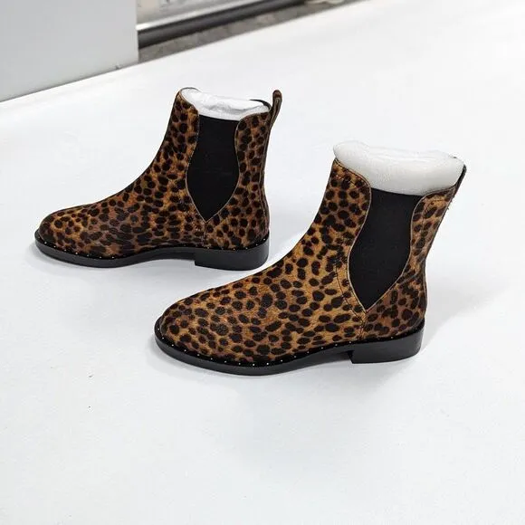 Rebecca Minkoff Size 7M Brown Leopard Print Calf Hair Sabeen Too Ankle Boots NEW