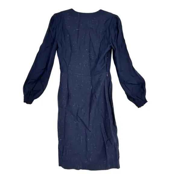REBECCA TAYLOR DRESS WOMENS 2 NAVY LONG SLEEVE SILK WOOL CROSS HATCH TAILORED