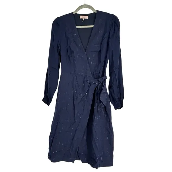 REBECCA TAYLOR DRESS WOMENS 2 NAVY LONG SLEEVE SILK WOOL CROSS HATCH TAILORED