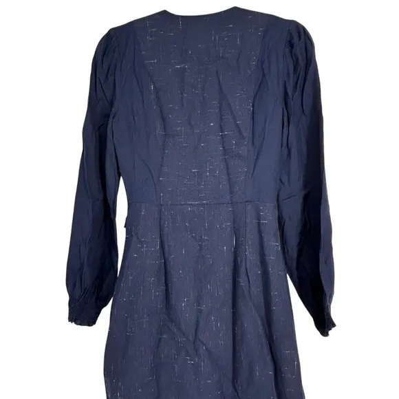 REBECCA TAYLOR DRESS WOMENS 2 NAVY LONG SLEEVE SILK WOOL CROSS HATCH TAILORED