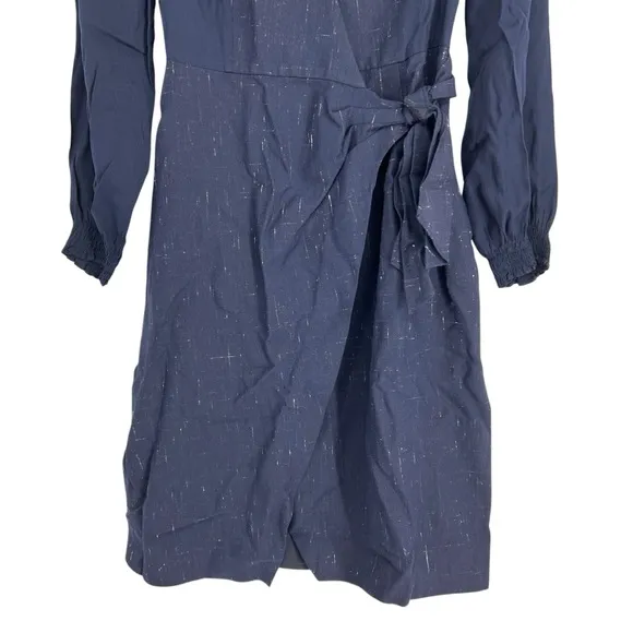REBECCA TAYLOR DRESS WOMENS 2 NAVY LONG SLEEVE SILK WOOL CROSS HATCH TAILORED