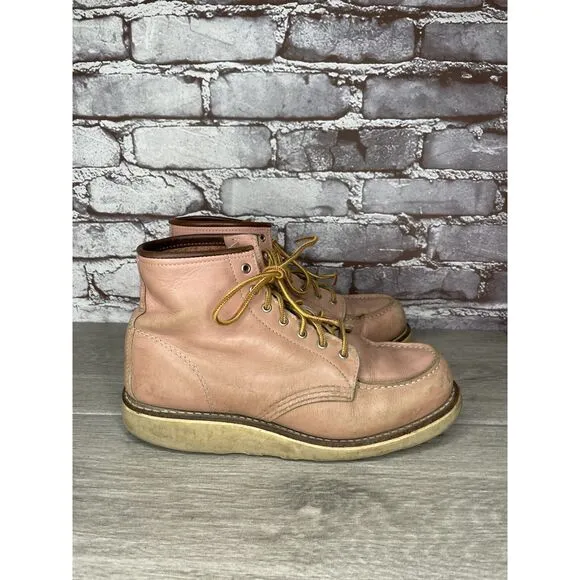 Red Wing 3387 Rose Pink Leather Lace Up Work Boots Women's Sz 8M US/38.5EU USA