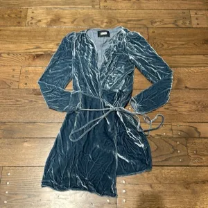 Reformation Chrissy Velvet Long Sleeve Wrap Dress Blue
