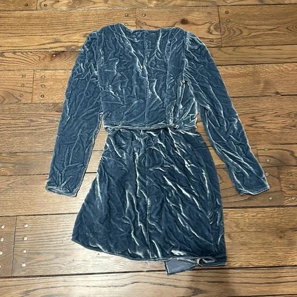 Reformation Chrissy Velvet Long Sleeve Wrap Dress Blue