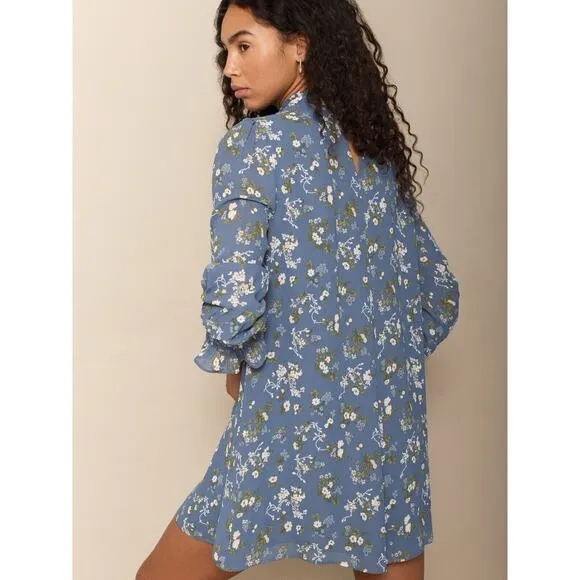 Reformation Jourdan Blue Avery Floral Mini Dress Long Sleeve Boho Size Large