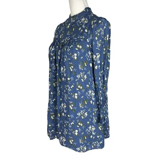 Reformation Jourdan Blue Avery Floral Mini Dress Long Sleeve Boho Size Large