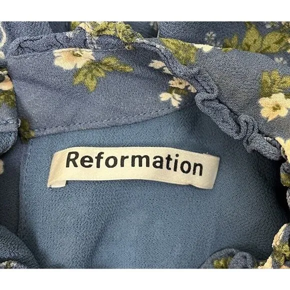 Reformation Jourdan Blue Avery Floral Mini Dress Long Sleeve Boho Size Large