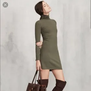Reformation Rochelle‎ Olive Green Ribbed Long Sleeve Turtleneck Mini Dress Sz M
