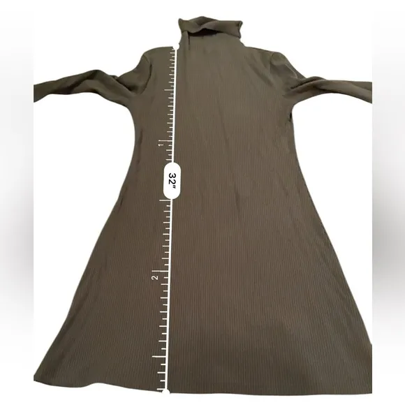 Reformation Rochelle‎ Olive Green Ribbed Long Sleeve Turtleneck Mini Dress Sz M