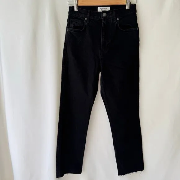 Reformation Womens Liza Slit Hem Ultra High Rise Straight Long Jeans 26 Black