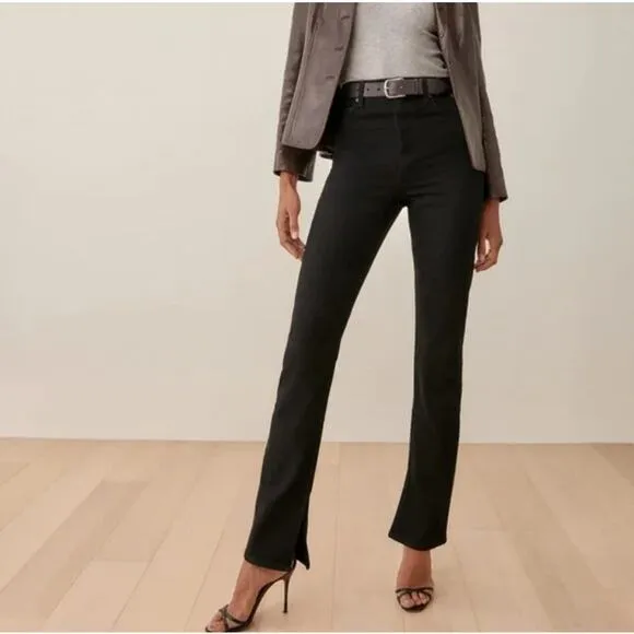 Reformation Womens Liza Slit Hem Ultra High Rise Straight Long Jeans 26 Black
