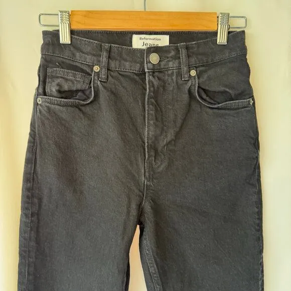Reformation Womens Liza Slit Hem Ultra High Rise Straight Long Jeans 26 Black