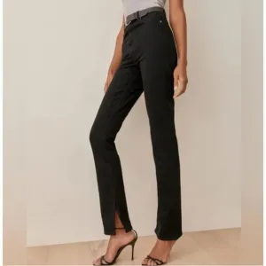 Reformation Womens Liza Slit Hem Ultra High Rise Straight Long Jeans 26 Black