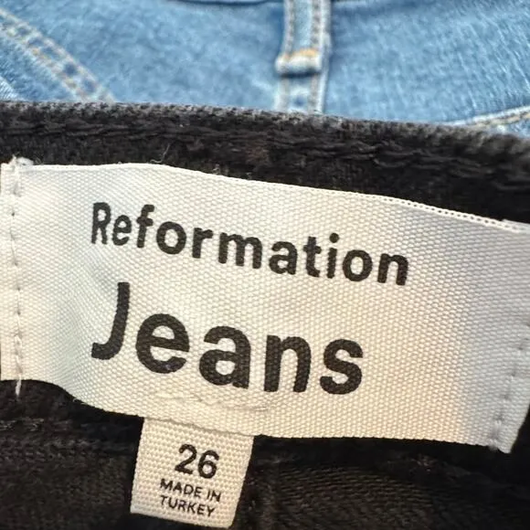Reformation Womens Liza Slit Hem Ultra High Rise Straight Long Jeans 26 Black