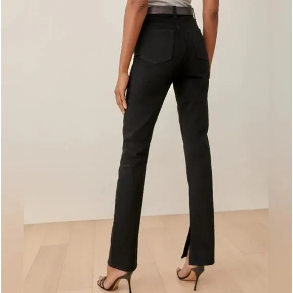 Reformation Womens Liza Slit Hem Ultra High Rise Straight Long Jeans 26 Black