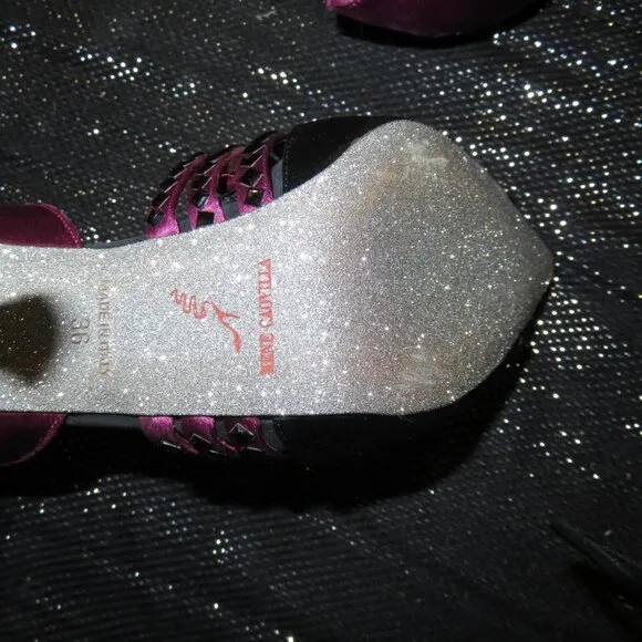 Rene Caovilla Black &amp; Pink Studded Italian Leather open toed pumps heels size 6