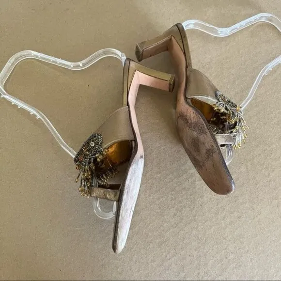 Rene Coavilla Slide Beaded Sandal Shoes Heels
