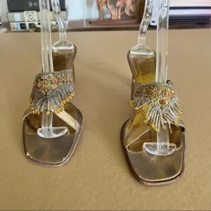 Rene Coavilla Slide Beaded Sandal Shoes Heels