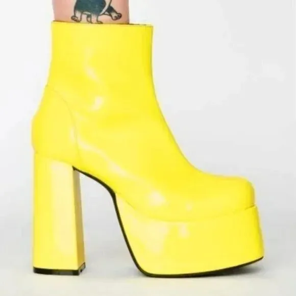 RETRO YELLOW PLATFORM ANKLE BOOTS