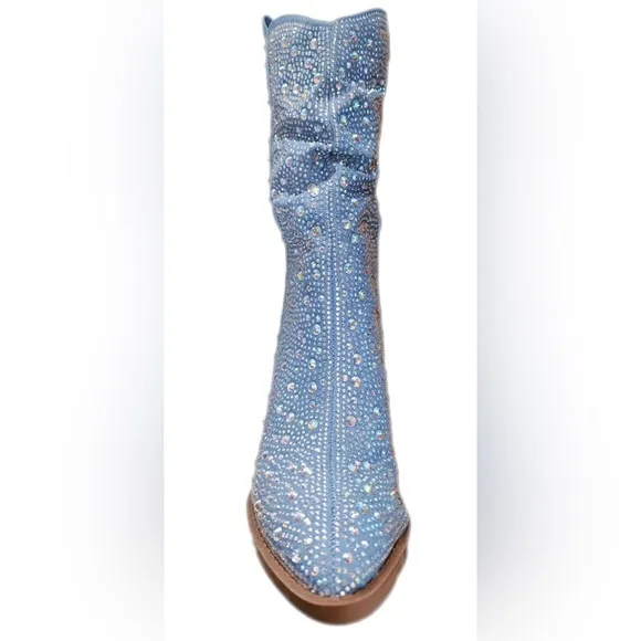 Rhinestone Cowboy Embellished Denim Boots Size 6 GORGEOUS NEW Western