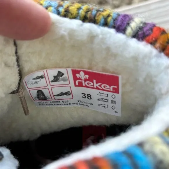 Rieker Women's Gray Ankle Boots Size 7 with Colorful Yarn Collar